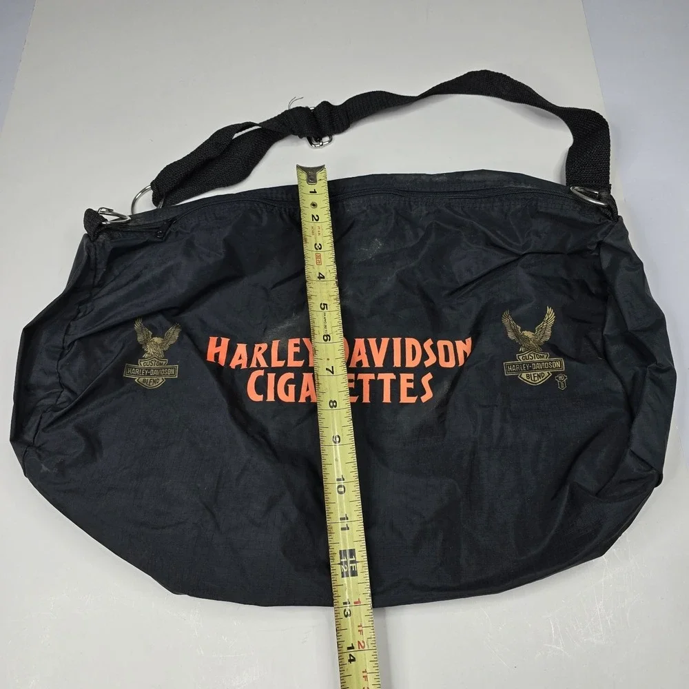 Vintage 90s Harley Davidson Cigarettes Duffel Bag Packable Black Nylon Travel